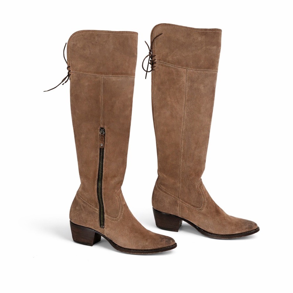 Frye Sacha Over The Knee Leather Boots Ash Tan Taupe Size 8 Western Rodeo
